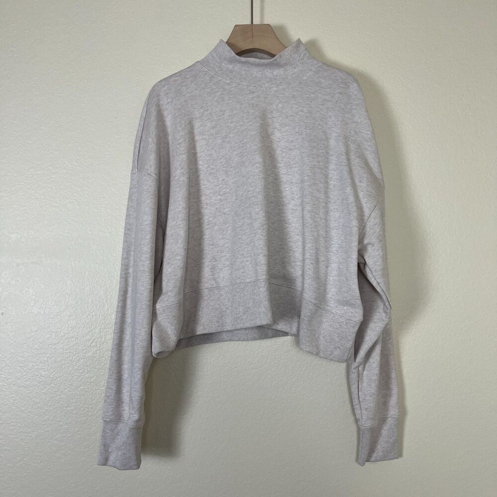 MONKI Women Size S Oatmeal Cotton Mock Neck Boxy Sweatshirt Minimalist Casual - Picture 4 of 13